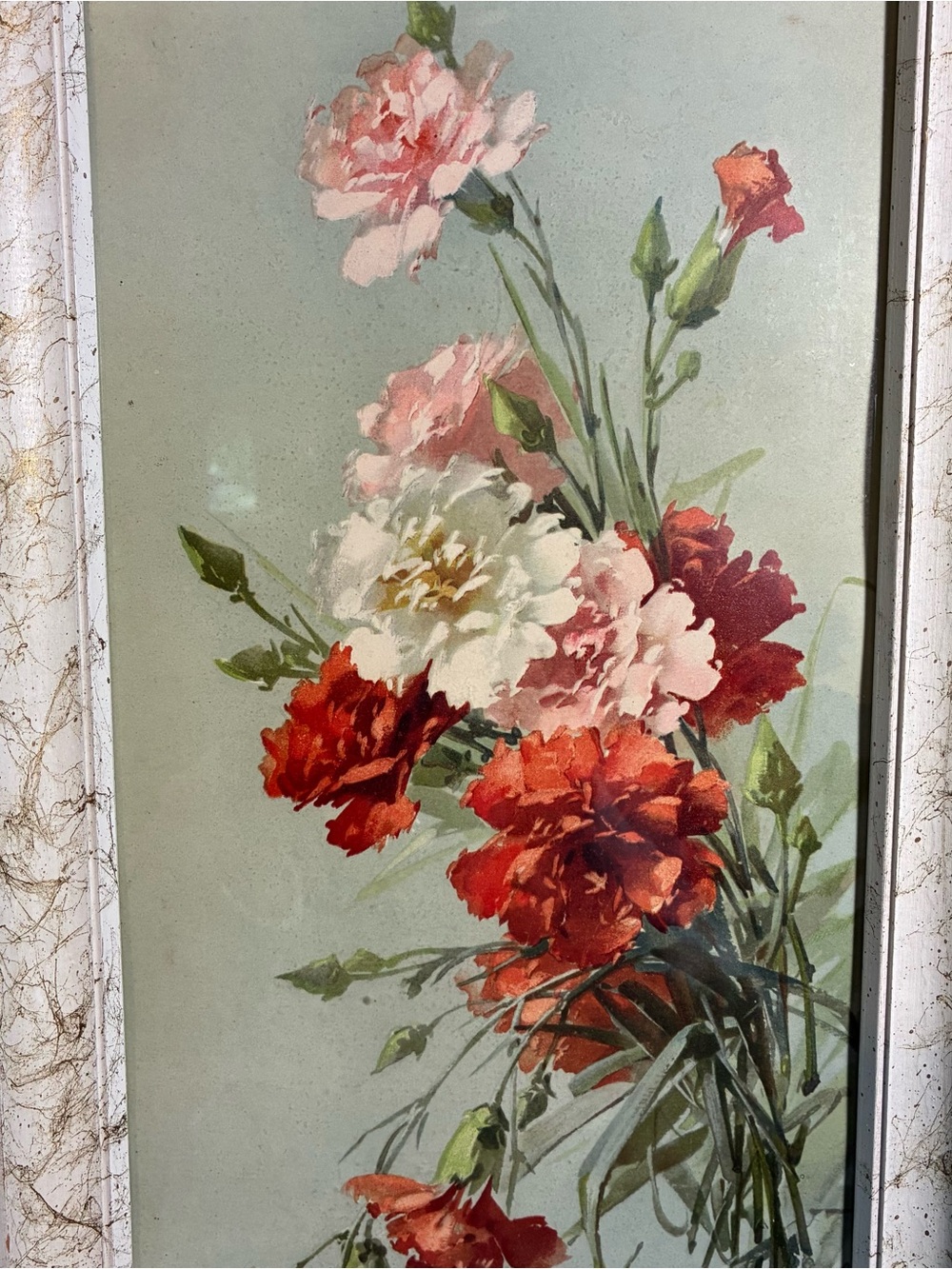 Vintage Floral Print Wall Art in Wood Frame Carnation Bouquet Cottagecore Decor - Picture 6 of 12